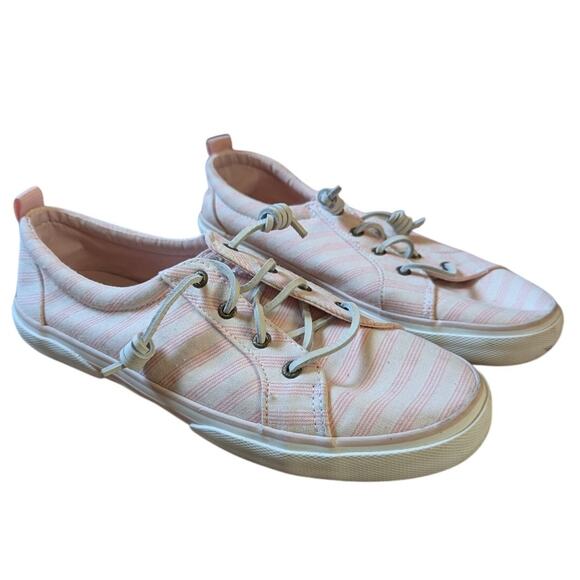 Sperry Seacycled Crest Vibe Striped Textile Sneakers Low Top Pink White Size 10 - Picture 1 of 10
